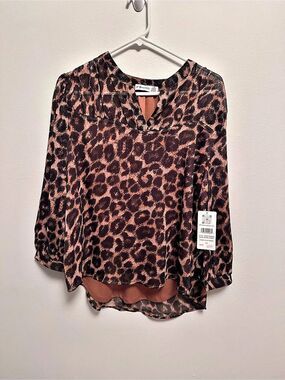 89th & Madison Animal Print Blouse Brown & Black Medium